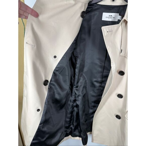 Coach Women Solid Short trench coat 29" length color porcelain size large NWT - Picture 9 of 16